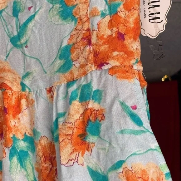 Floral Print Dress in Orange and Teal (NWT) Size Small - Picture 2 of 2